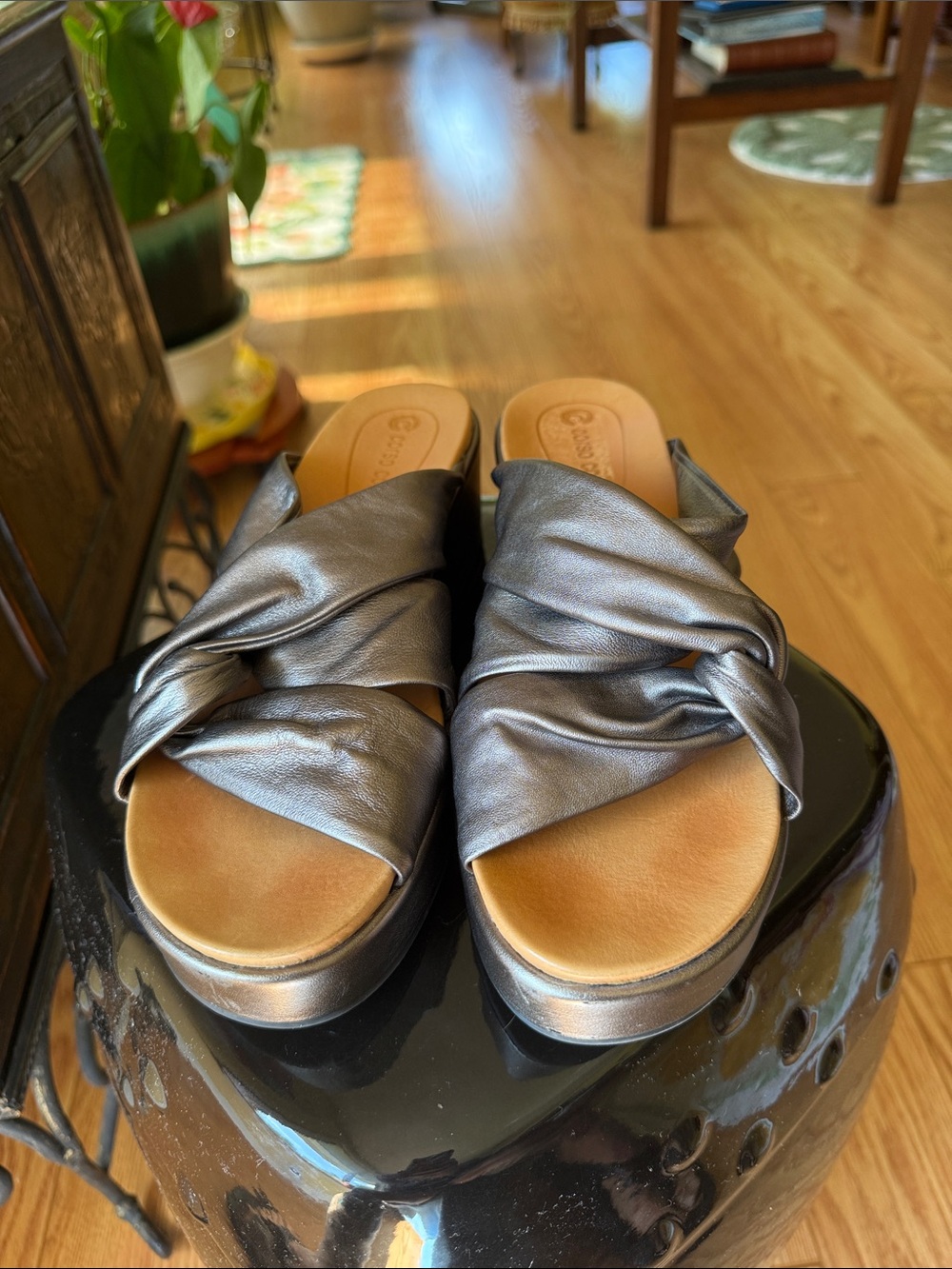 Corso Como Metallic Silver Knotted Slide Sandals